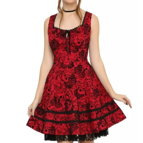 Hot Topic Red & Black Gothic Skull Lace-Up Sleeveless Dress XXL - Picture 1 of 14